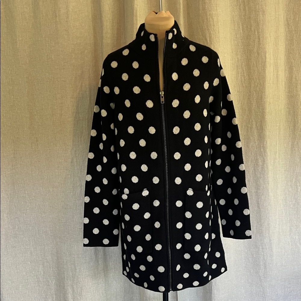 Elegant Black and White Polka Dot Sweater Jacket